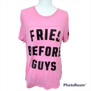 VICTORIA SECRET PINK - Hot Pink "Fries Before Guys" T-Shirt - M